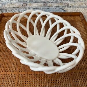 White Woven Ceramic Basket Bowl